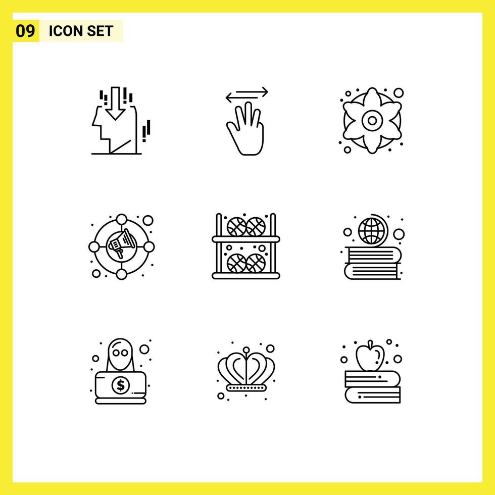 Editable Vector Line Pack of 9 Simple Outlines of ball market right increase generic flower Editable Vector Design Elements