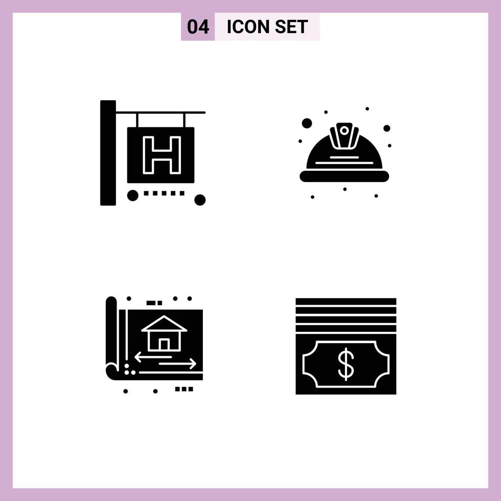 Mobile Interface Solid Glyph Set of Pictograms of hotel sign architect day labour construction Editable Vector Design Elements