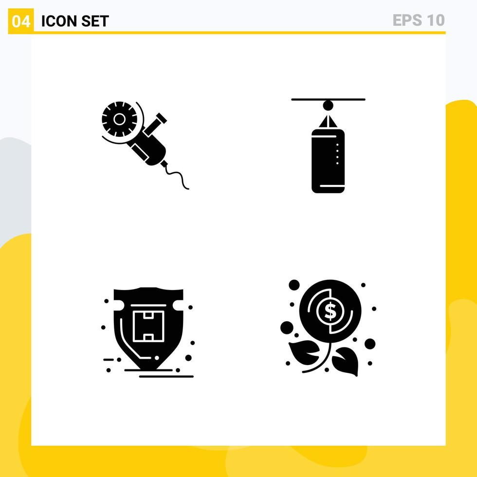 Stock Vector Icon Pack of 4 Line Signs and Symbols for saw package tool boxing shield Editable Vector Design Elements