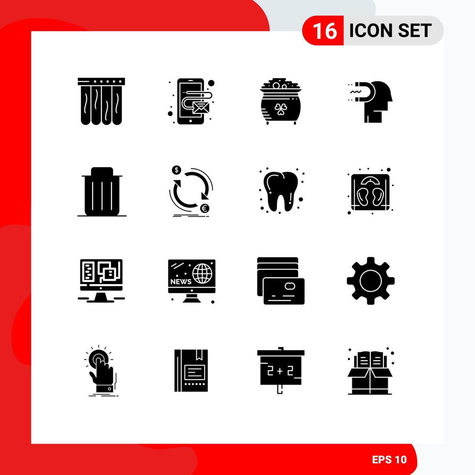 Pack of 16 creative Solid Glyphs of garbage lead gold influence engagement Editable Vector Design Elements