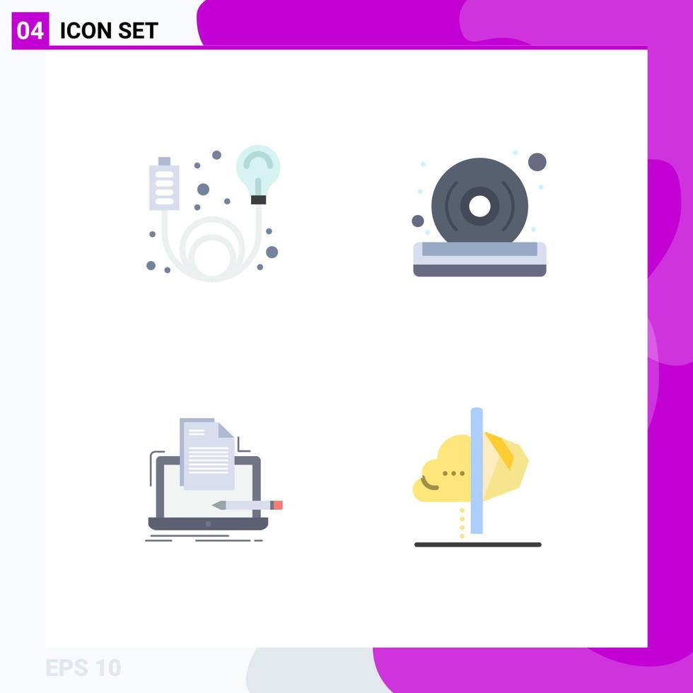 Editable Vector Line Pack of 4 Simple Flat Icons of adapter coding energy quality list Editable Vector Design Elements