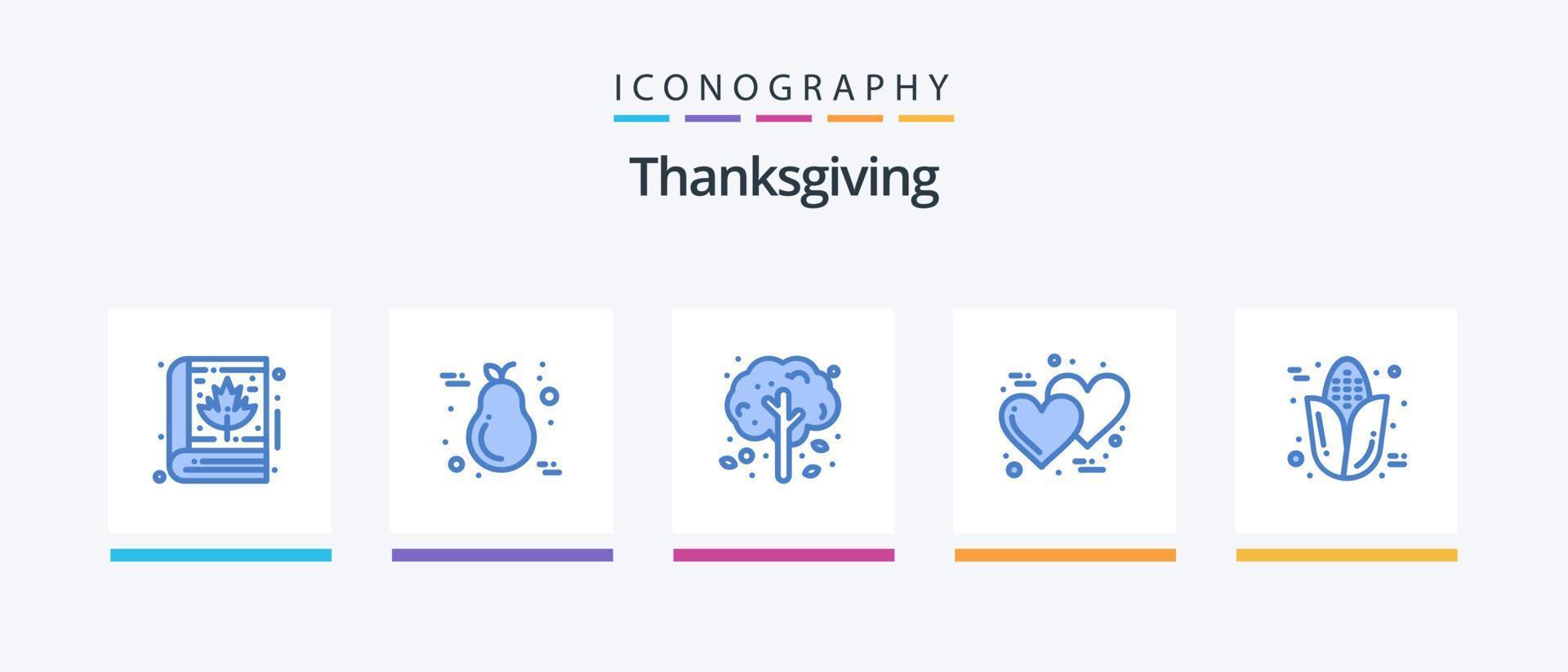 paquete de iconos azul 5 de acción de gracias que incluye otoño. romántico. luz. amar. árbol. diseño de iconos creativos vector