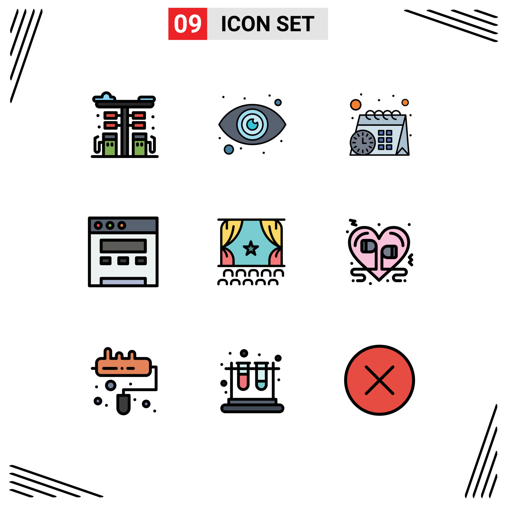 Modern Set Of 9 Filledline Flat Colors Pictograph Of Premiere Film modern-set-of-9-filledline-flat-colors-pictograph-of-premiere-film