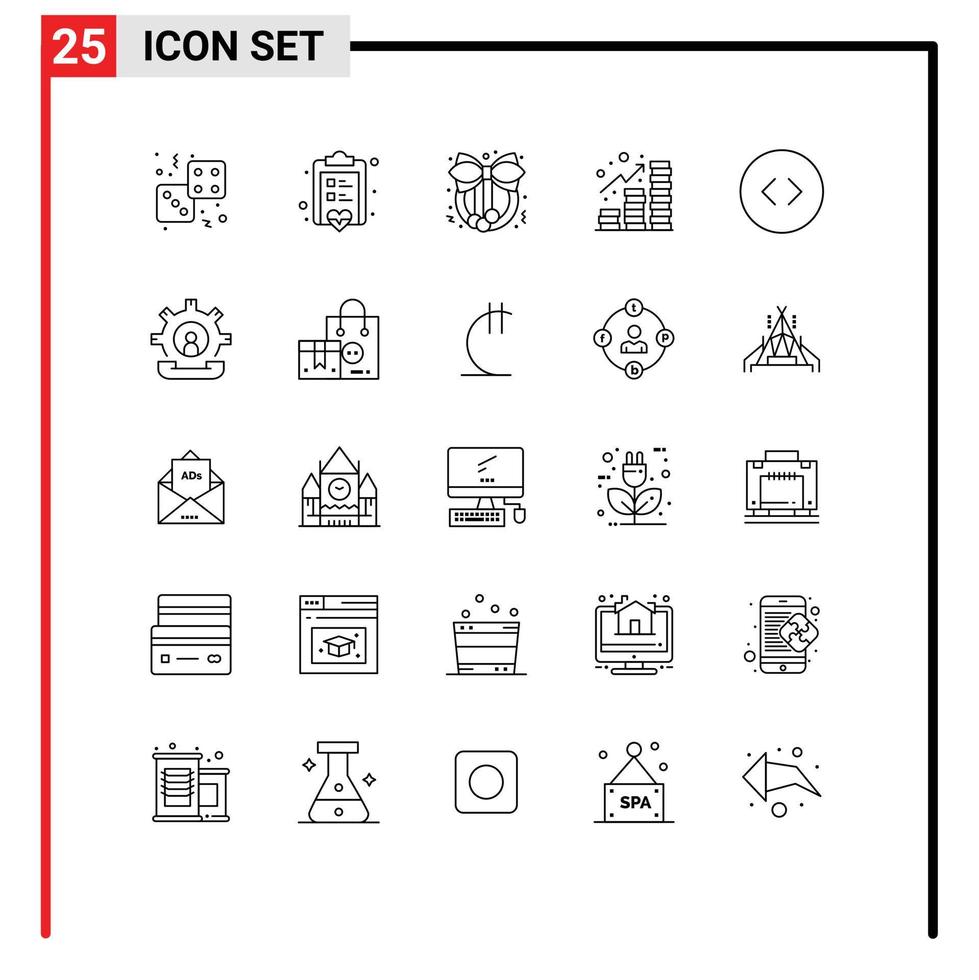 Pack of 25 Modern Lines Signs and Symbols for Web Print Media such as circle coins love revenue income Editable Vector Design Elements