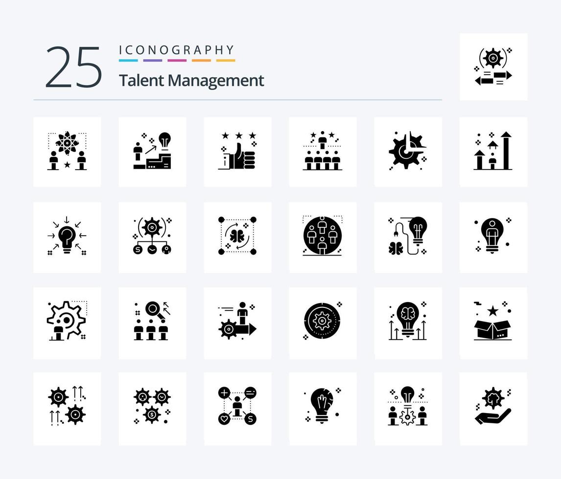 Talent Management 25 Solid Glyph icon pack including star. position. idea. star. tumbs vector