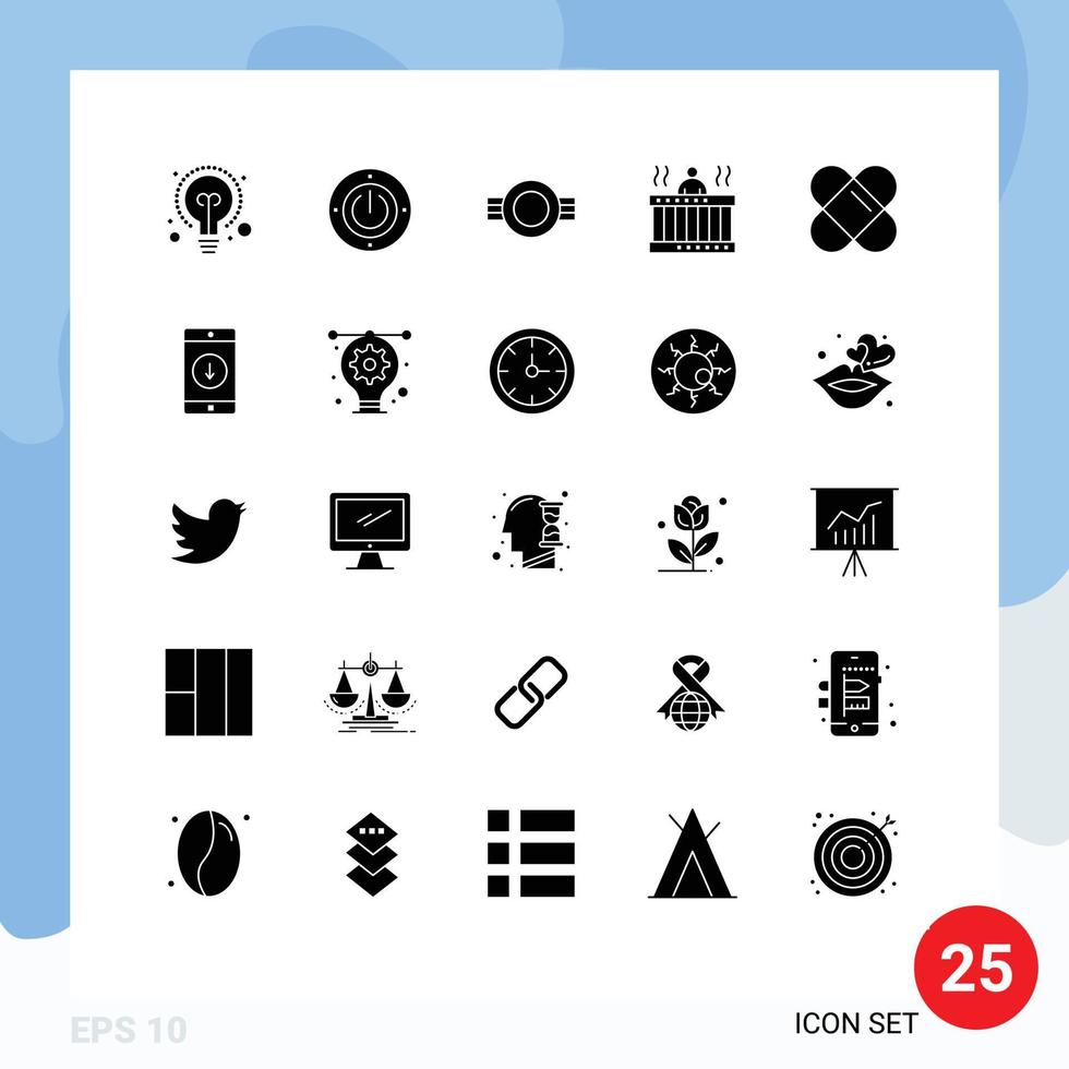 Pictogram Set of 25 Simple Solid Glyphs of patch spa insignia relax hot Editable Vector Design Elements