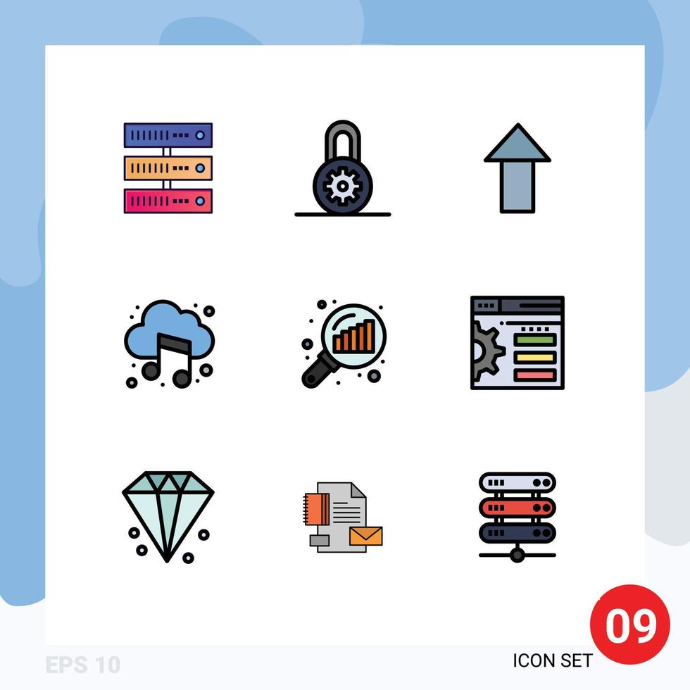 9 Creative Icons Modern Signs and Symbols of search stats graph analysis up data analyzing music Editable Vector Design Elements