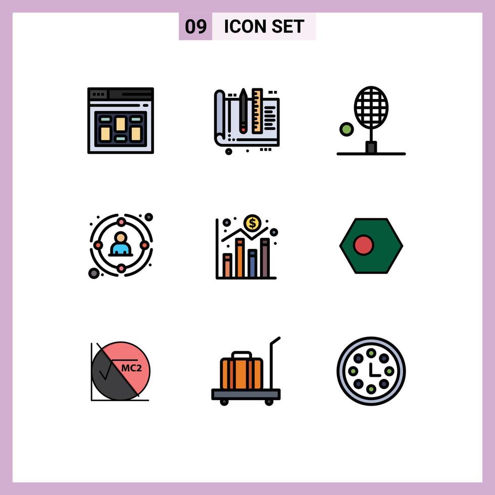 9 Creative Icons Modern Signs and Symbols of people management tools link tennis Editable Vector Design Elements