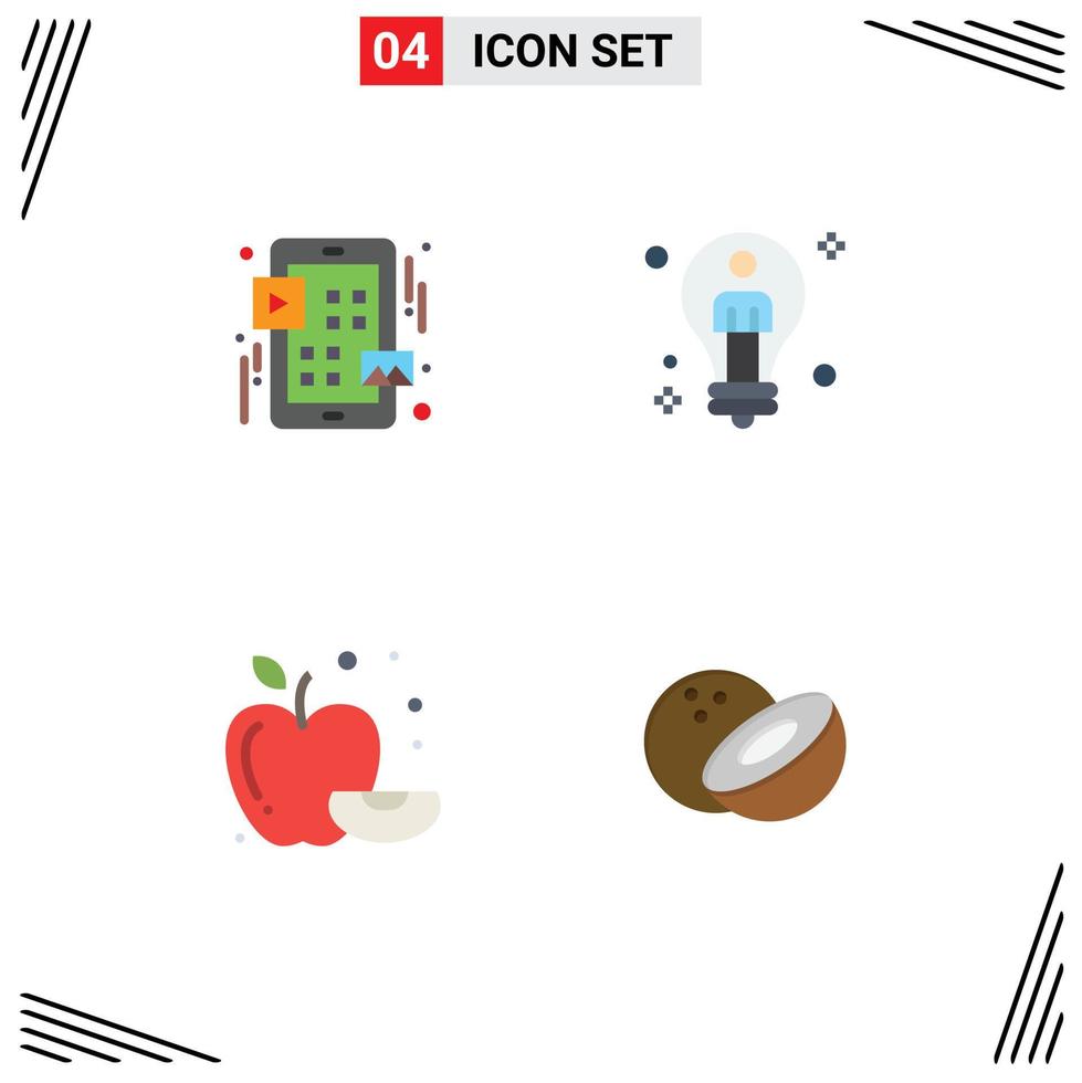 4 iconos planos vectoriales temáticos y símbolos editables de elementos de diseño vectorial editables de fruta de solución de juego de manzana de cuadrícula vector