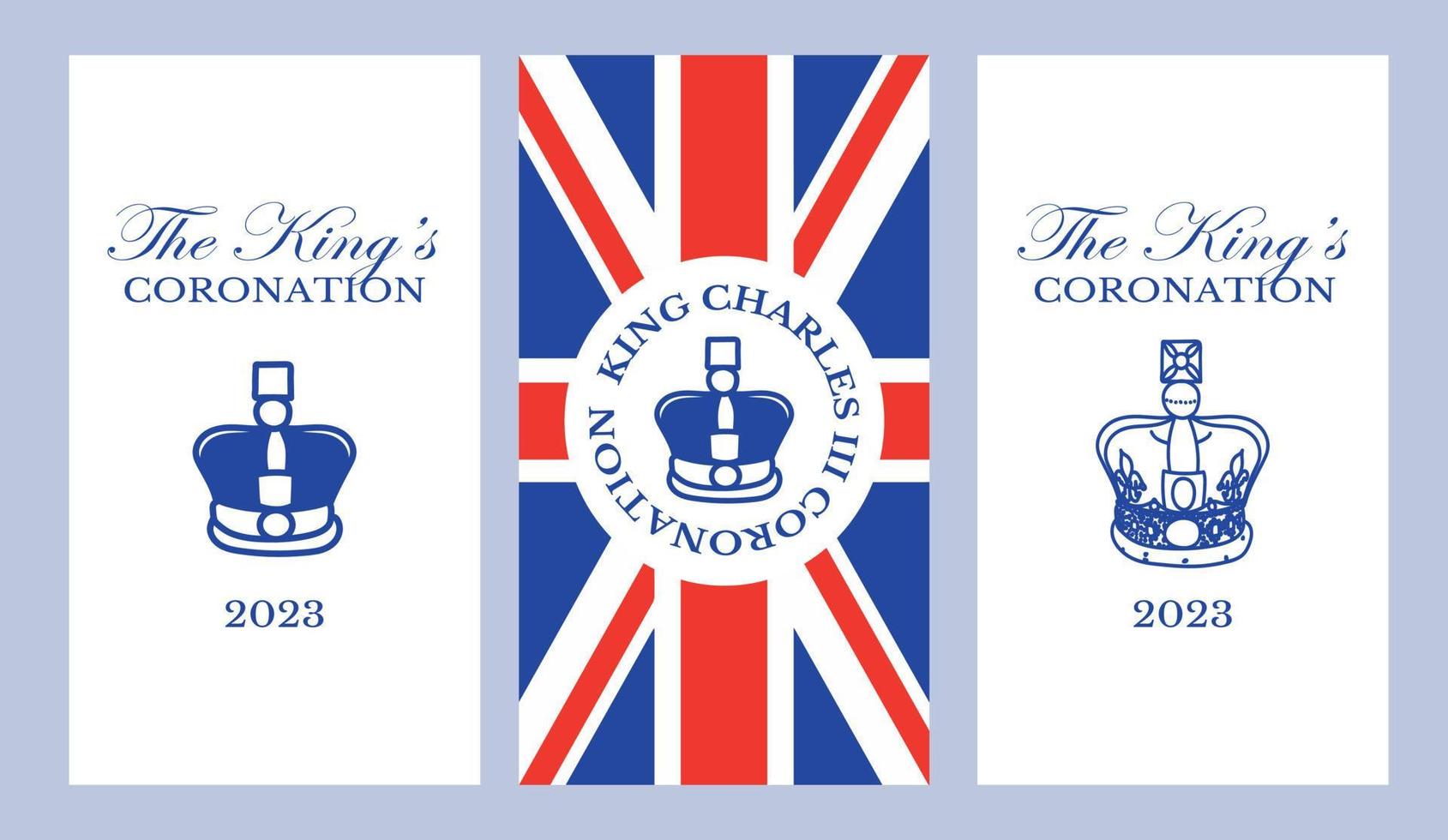 afiche para la coronación del rey carlos iii con la ilustración del vector de la bandera británica.