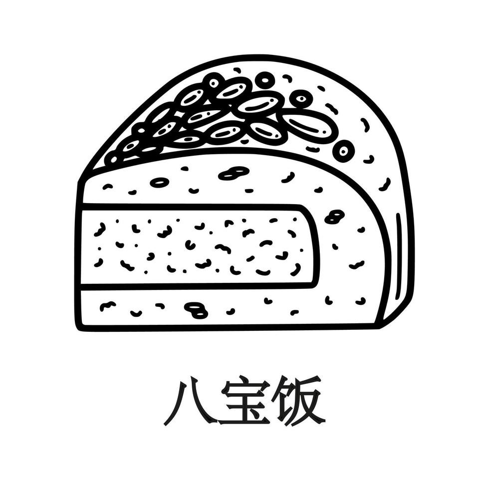 ilustración vectorial de ocho tesoros de arroz. traducción del arroz con leche chino. postre de año nuevo chino ba bao fan en estilo doodle. vector