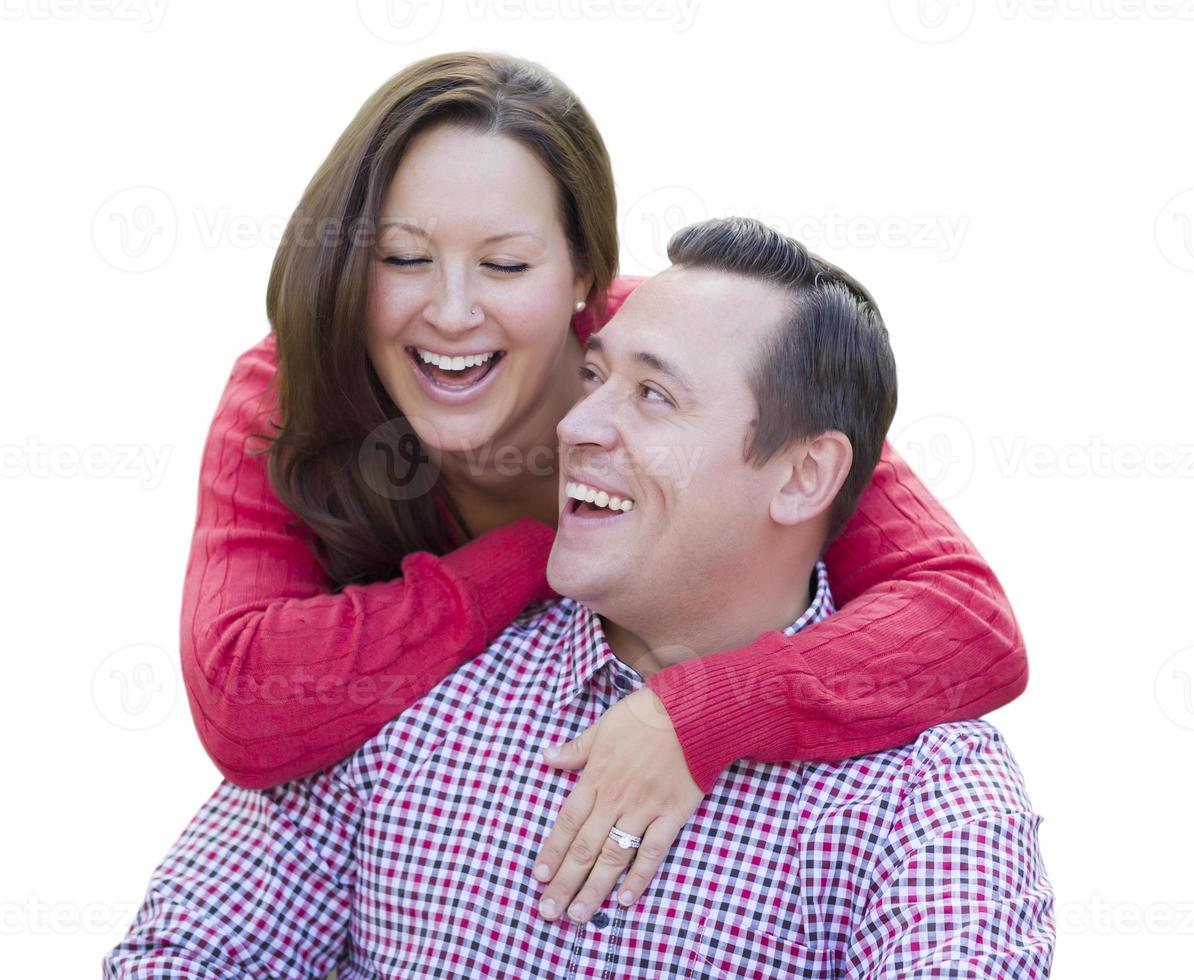 Attractive Caucasian Couple Laughing Isolated on White photo