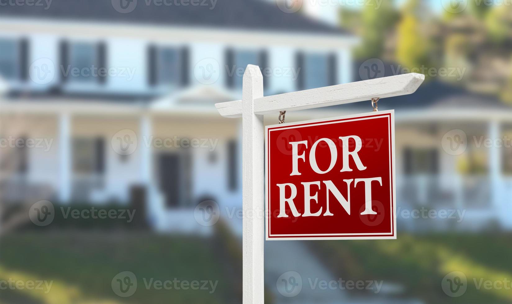 For Rent Real Estate Sign In Front of Beautiful House photo