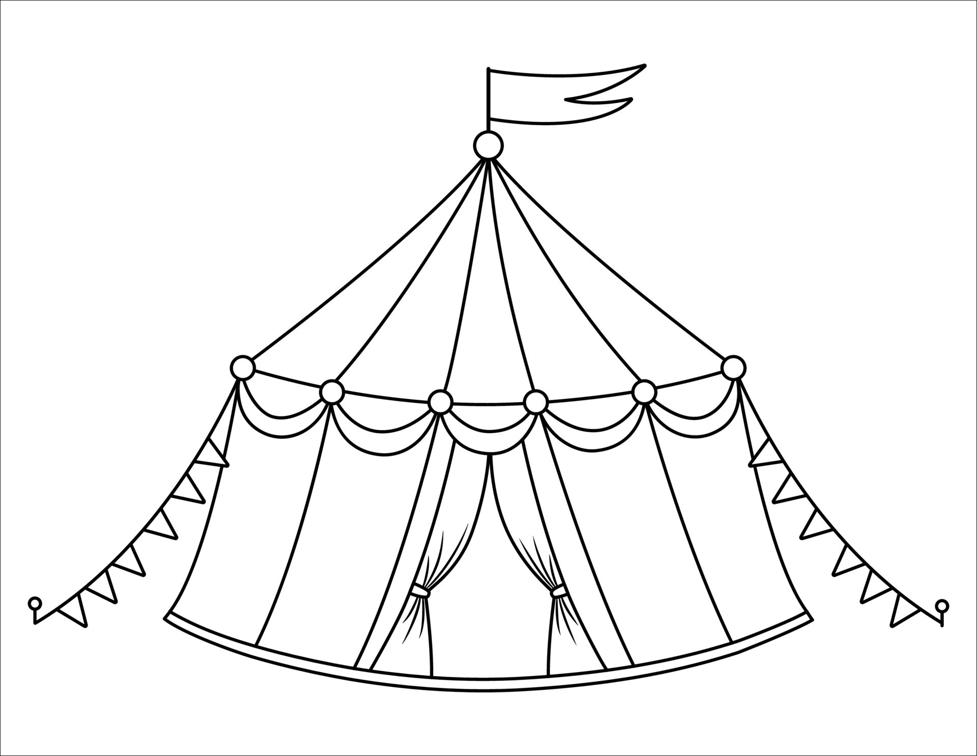 Vector black and white circus tent icon. Amusement park marquee outline