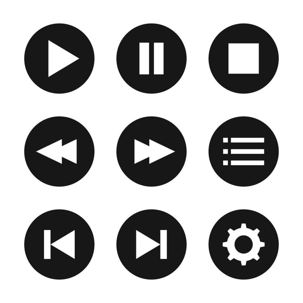 Media player button icon set in flat design vector