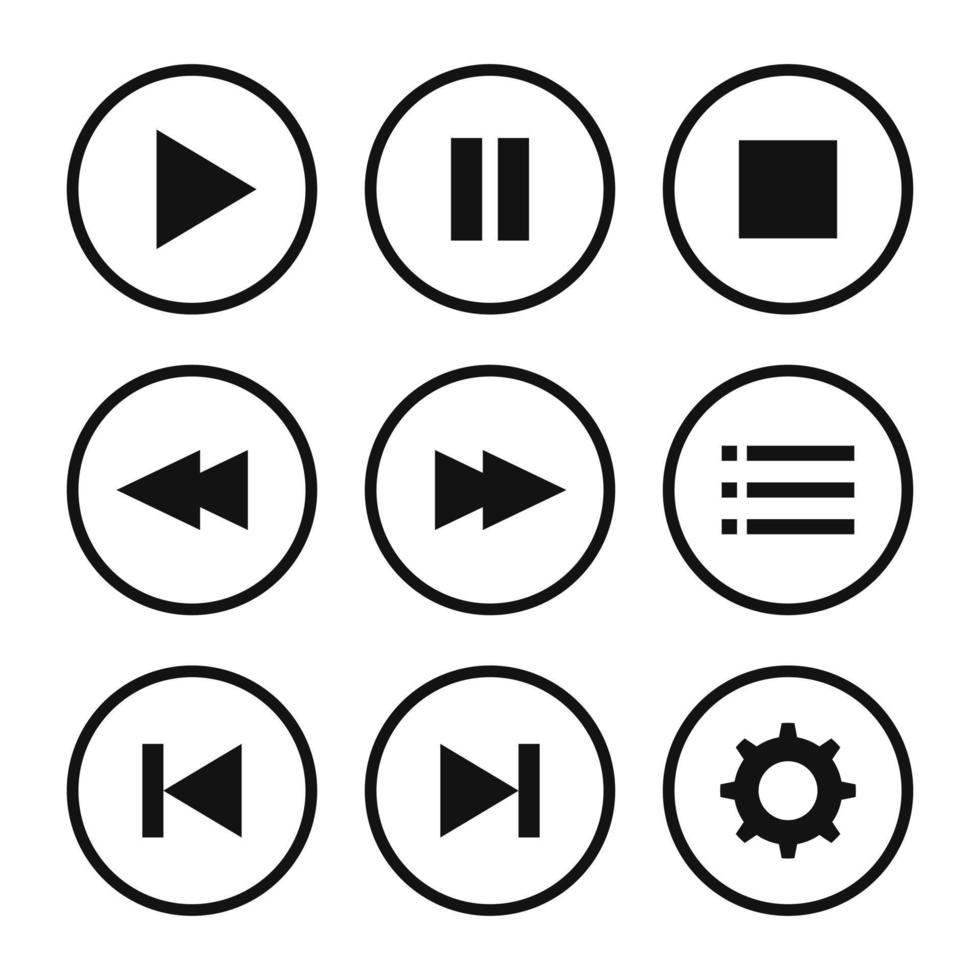 Media player button icon set in flat design vector