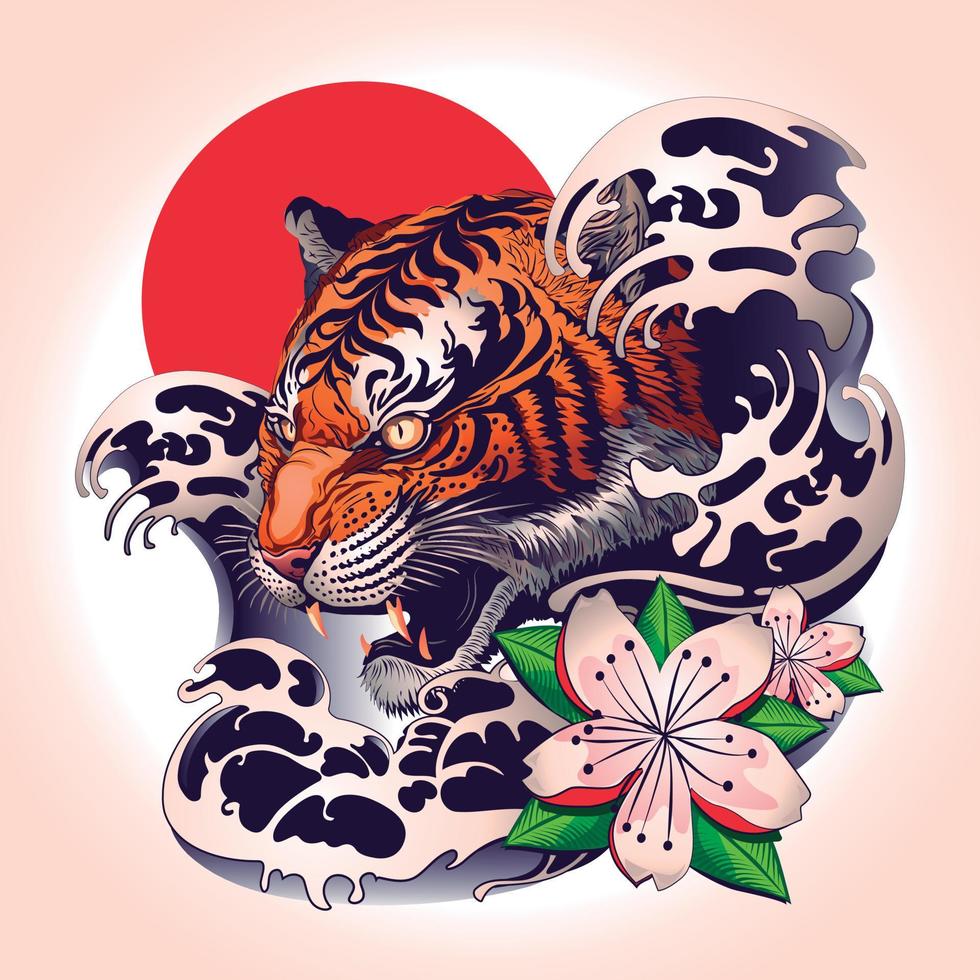 Tiger tattoo design with japanese decorative style. Vector illustration  16313316 Vector Art at Vecteezy