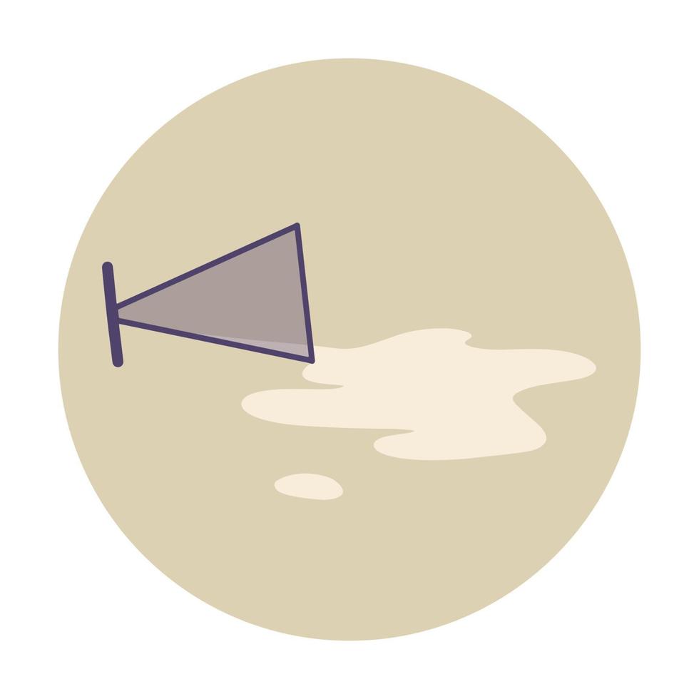 Overturned transparent glass with a spilled drink. Spilled wine. Cartoon flat illustration. vector