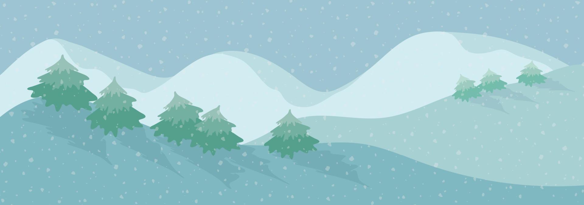 Landscape in blue tones with fir trees. Laconic Scandinavian landscape with mountains and trees. vector