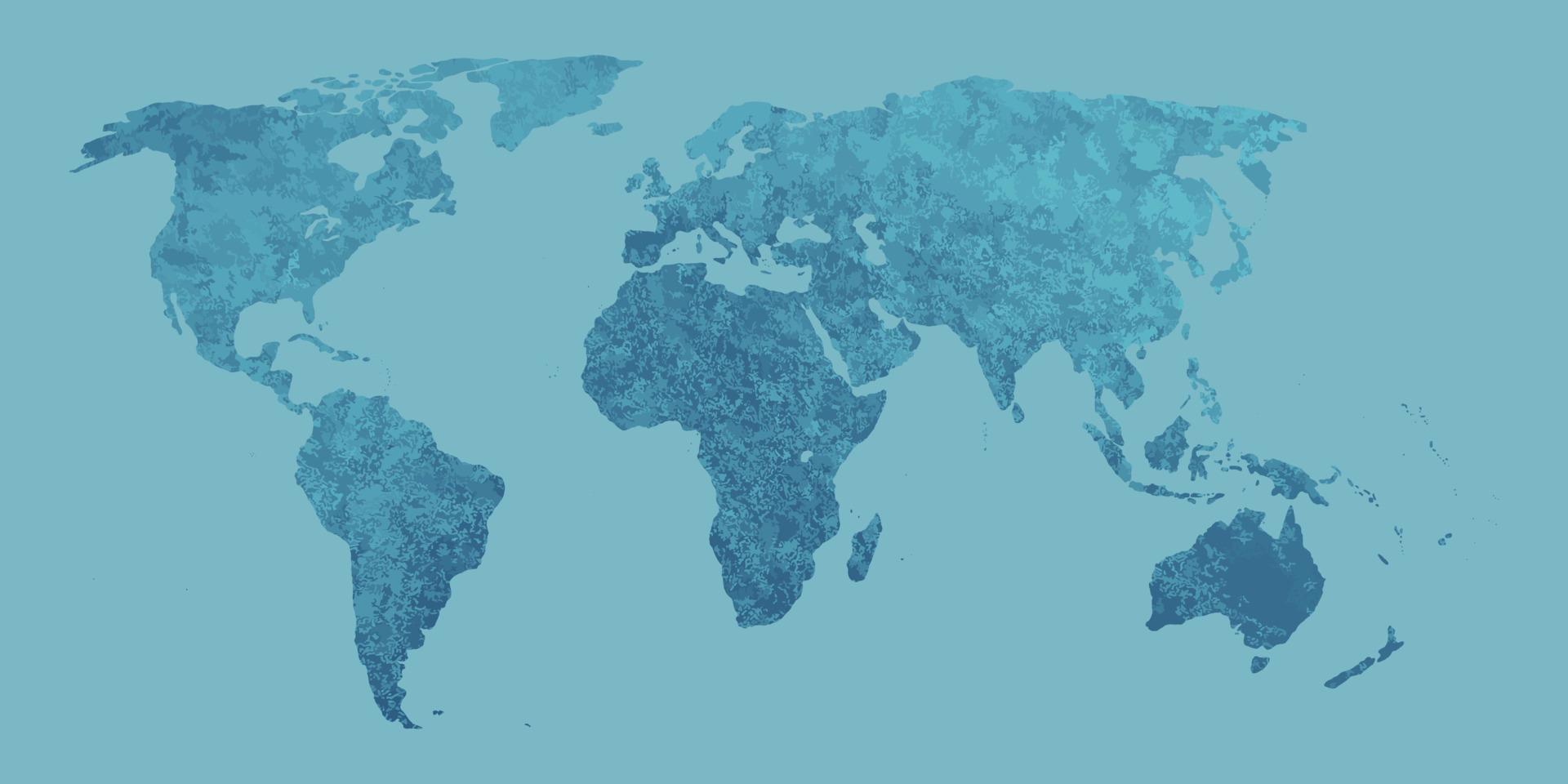 Abstract background with a textured world map. Contours of continents and islands on a blue background. vector