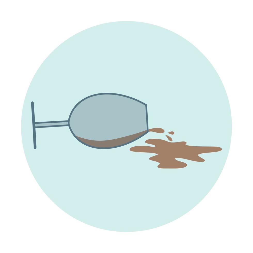 Overturned transparent glass with a spilled drink. Spilled wine. Cartoon flat illustration. vector