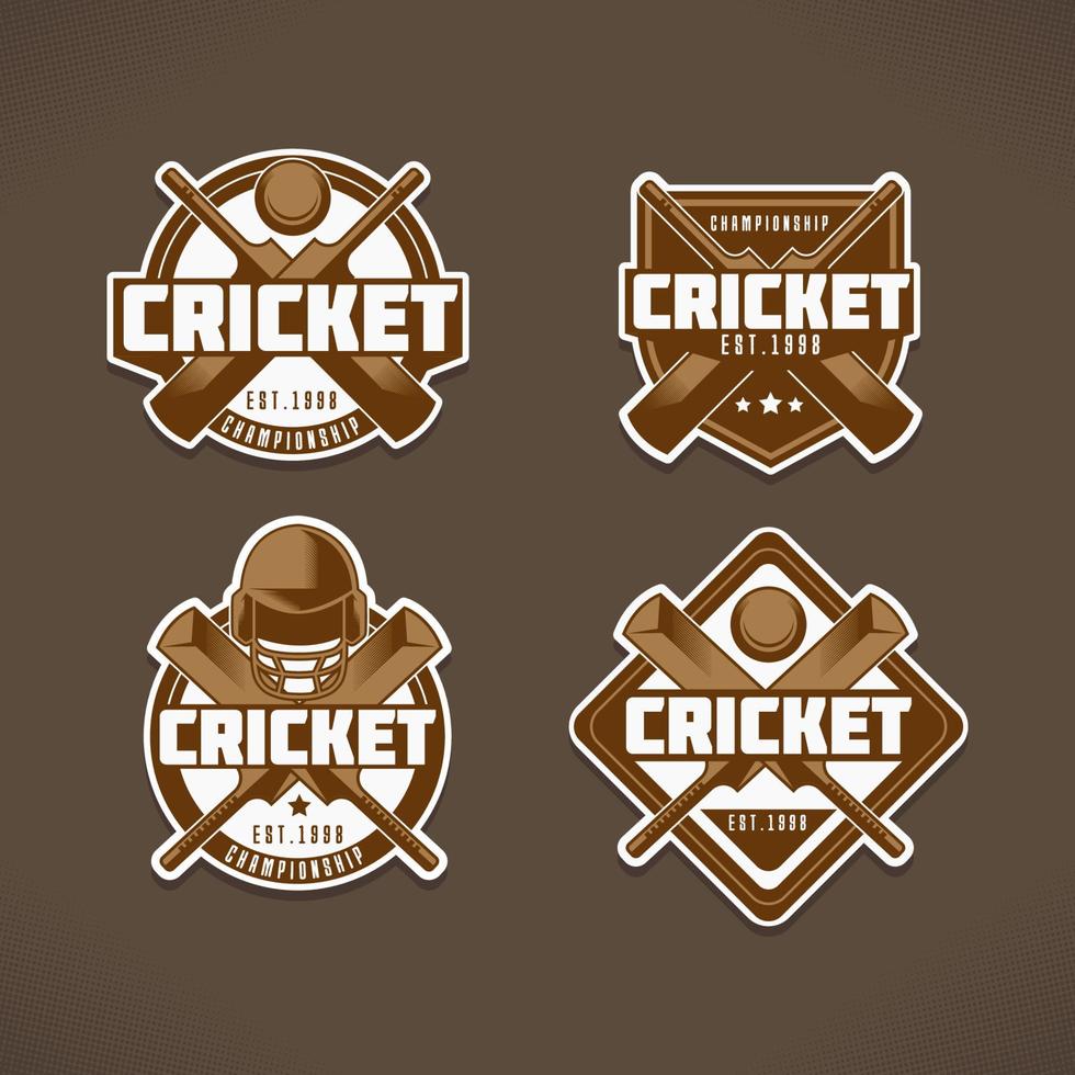 conjunto de logotipo de insignia de cricket marrón vector