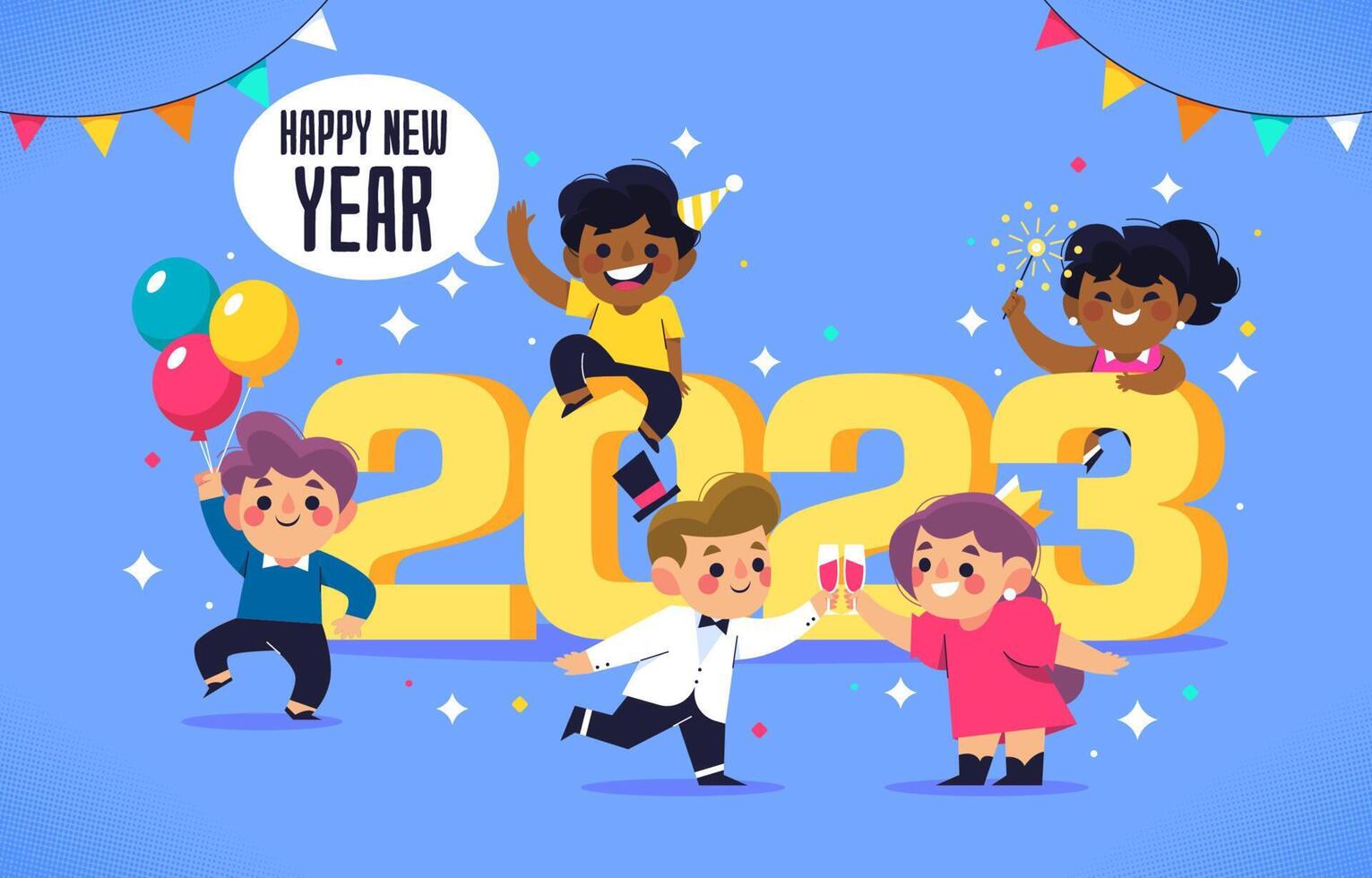 Cartoon Kids Celebrate a Happy New Year Party vector