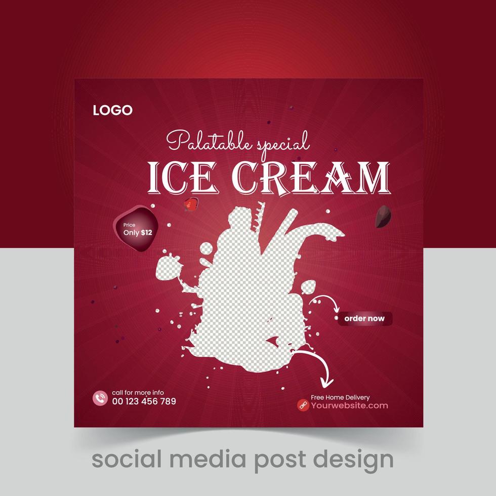 delicioso helado diseño de publicación en redes sociales vector