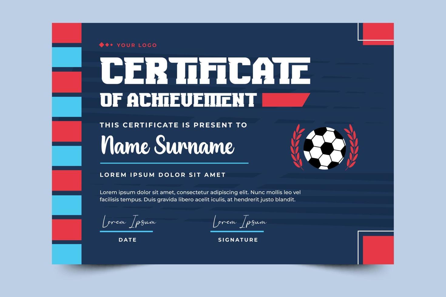 Football tournament sport event certificate design template easy to customize vector