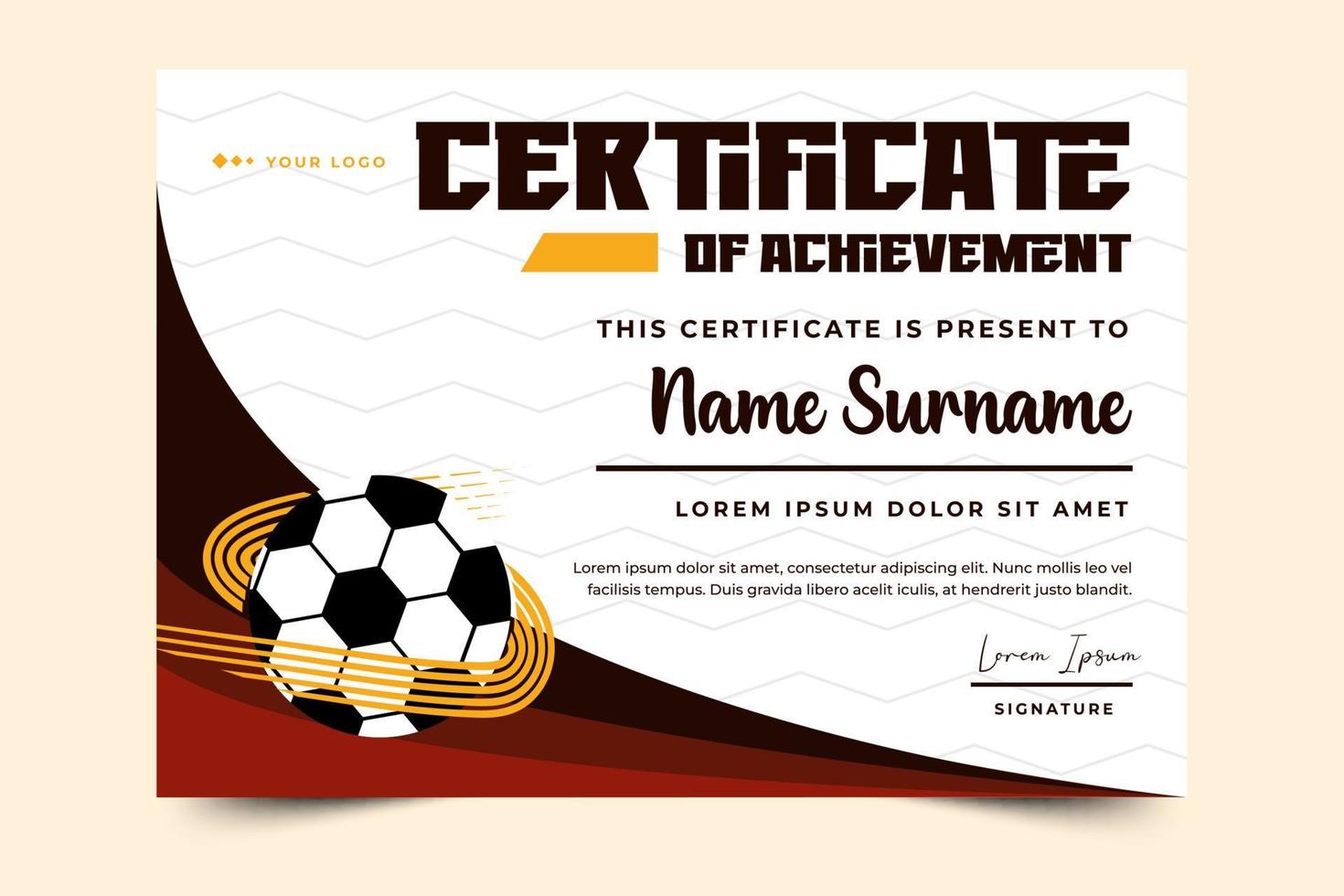 Football tournament sport event certificate design template easy to customize vector