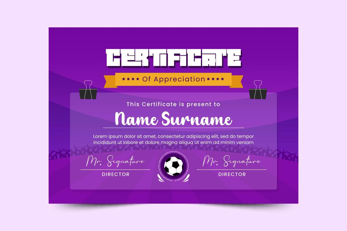 Football tournament, sport event certificate design template easy to customize simple and elegant design vector