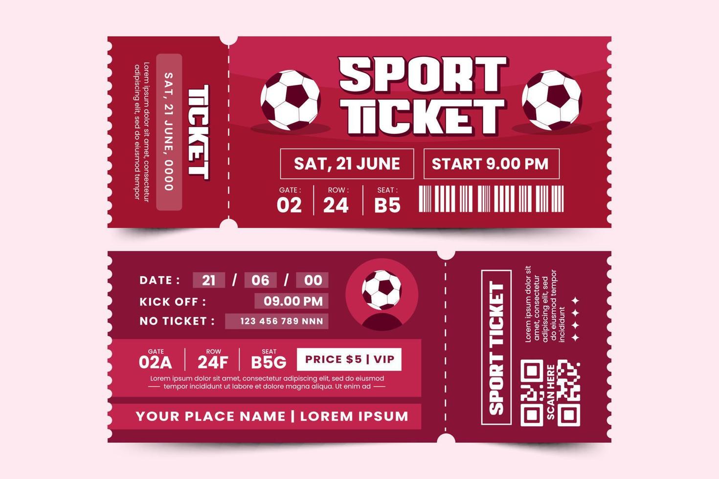 Football tournament, sport event ticket design template easy to customize simple and elegant design vector