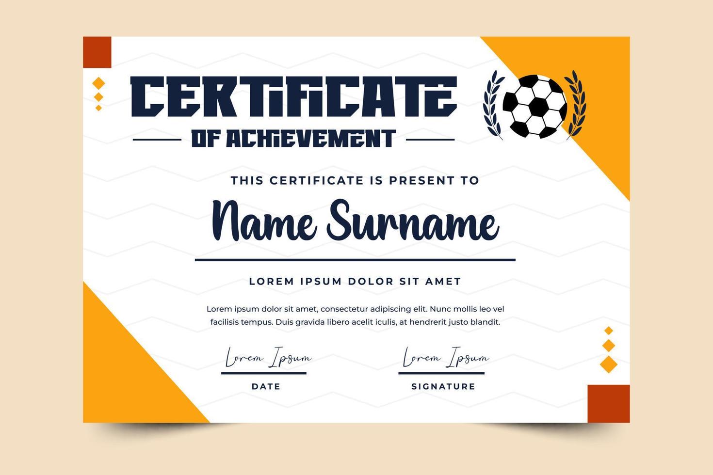 Football tournament sport event certificate design template easy to customize vector
