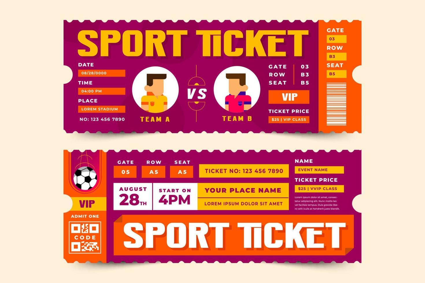Football tournament sport event ticket design template easy to customize vector