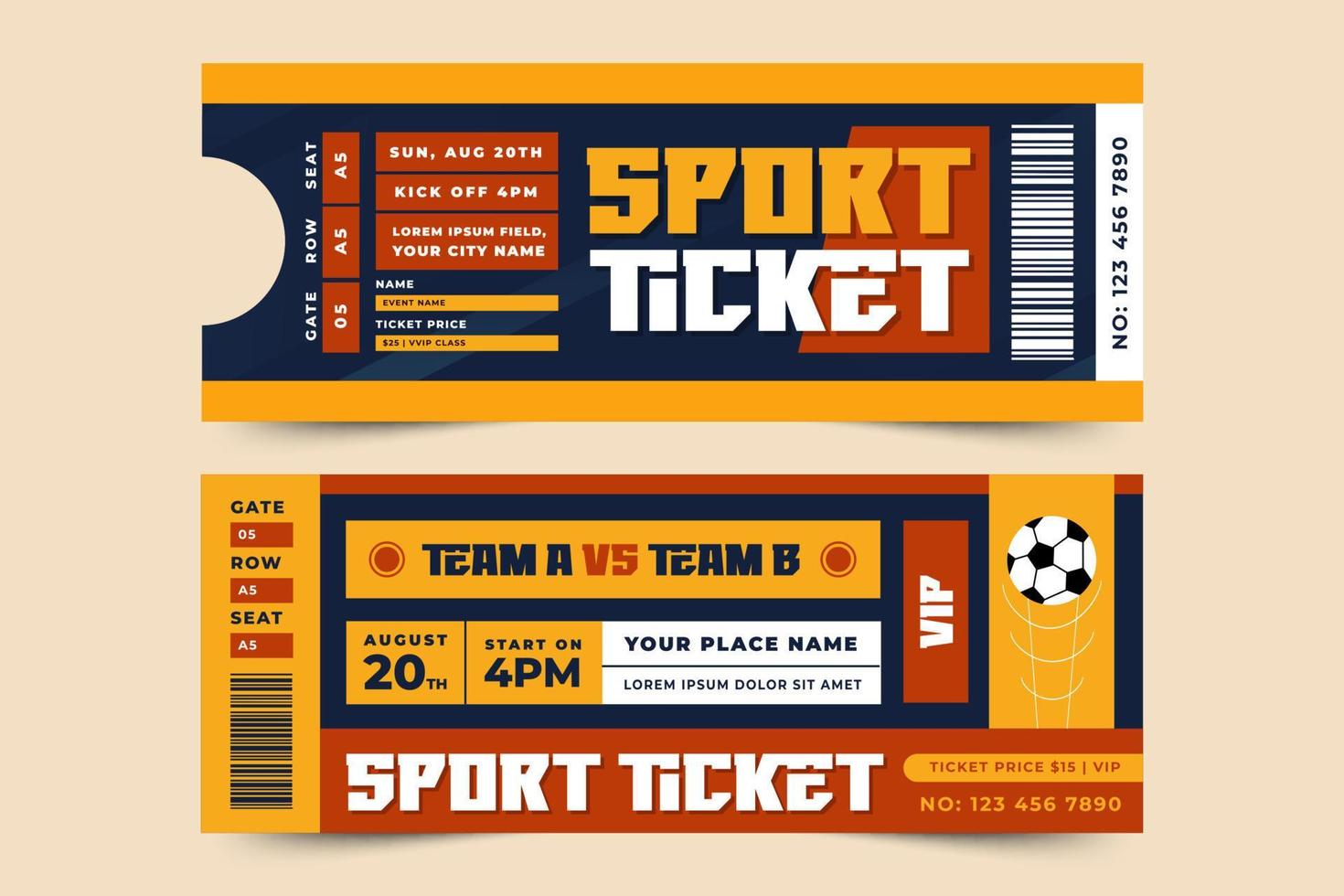 Football tournament sport event ticket design template easy to customize vector