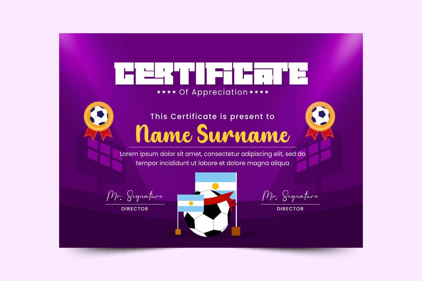 Football tournament sport event certificate design template easy to customize vector