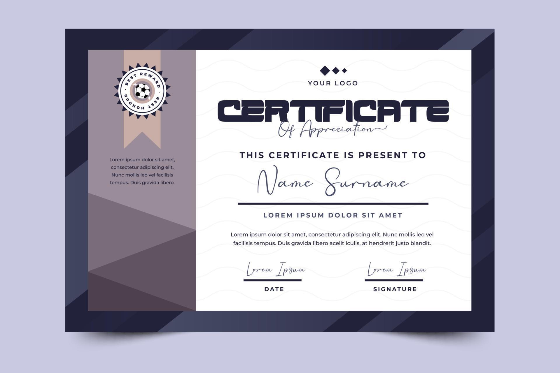 Football tournament, sport event certificate design template easy to