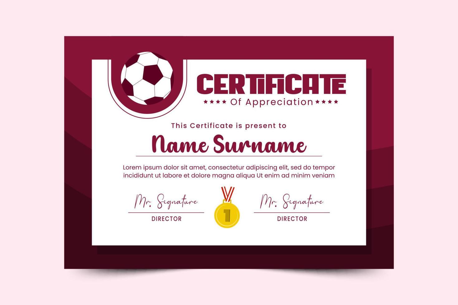 Football tournament, sport event certificate design template easy to customize simple and elegant design vector