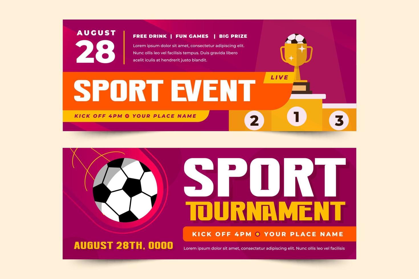 Football tournament sport event banner design template easy to customize vector