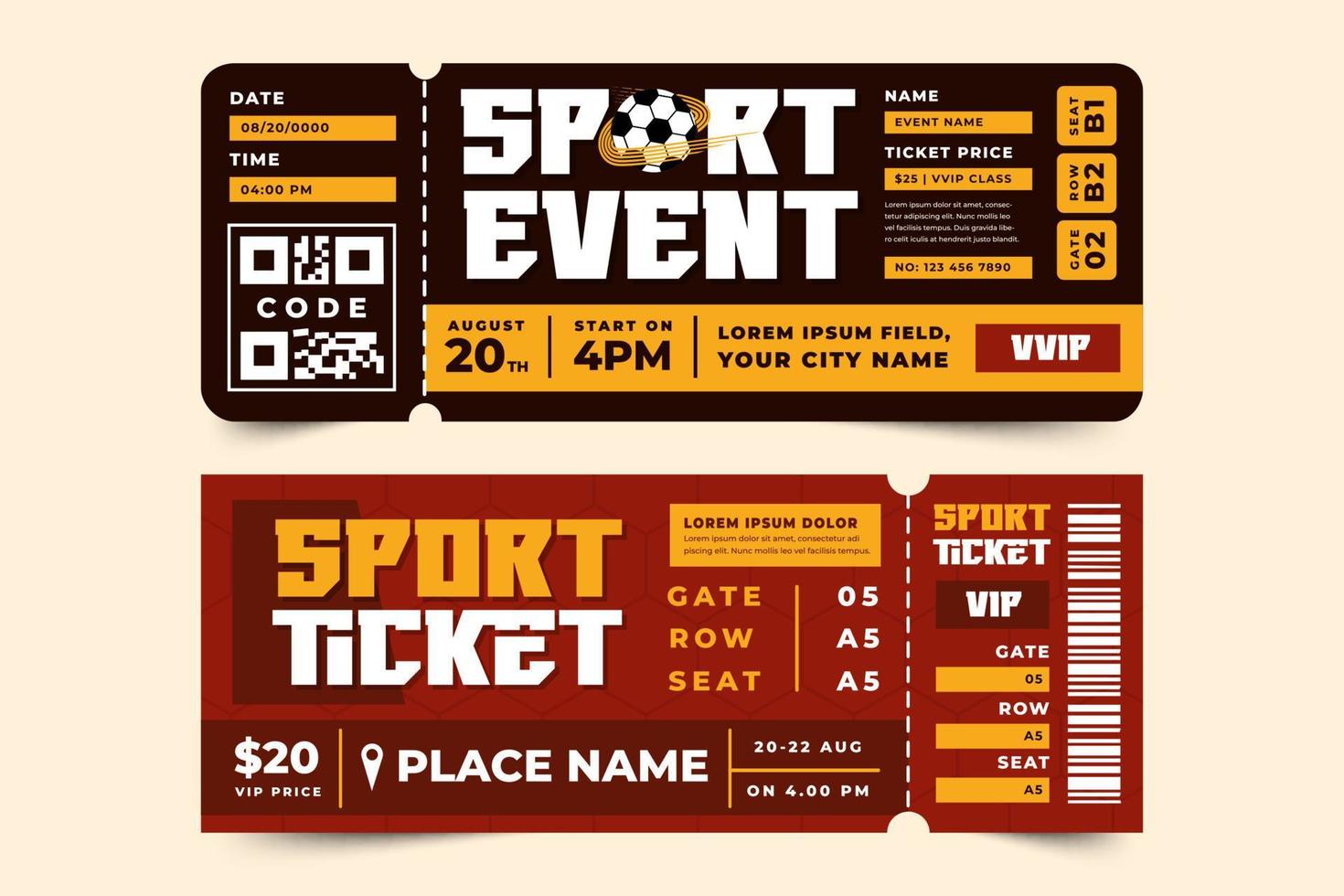 Football tournament sport event ticket design template easy to customize vector