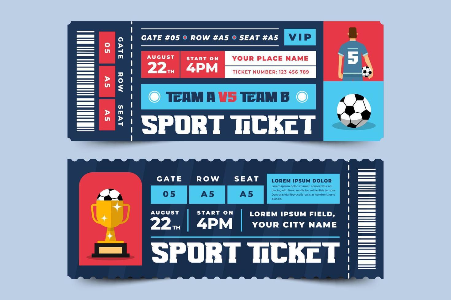 Football tournament sport event ticket design template easy to customize vector