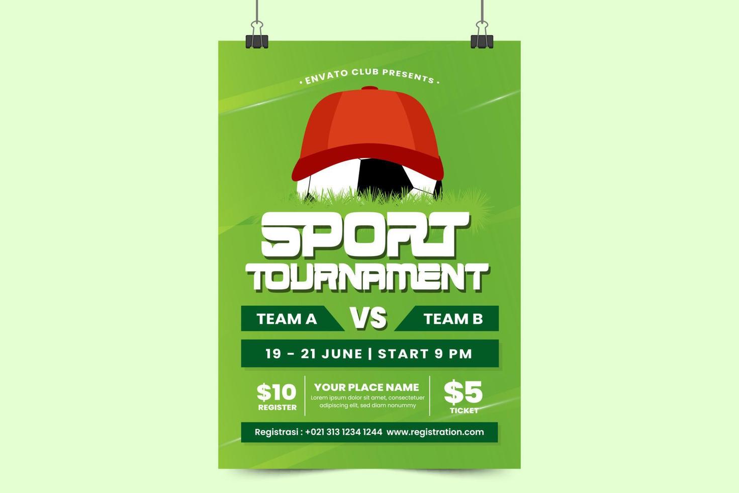 Football tournament, sport event poster or flyer design template easy to customize simple and elegant design vector