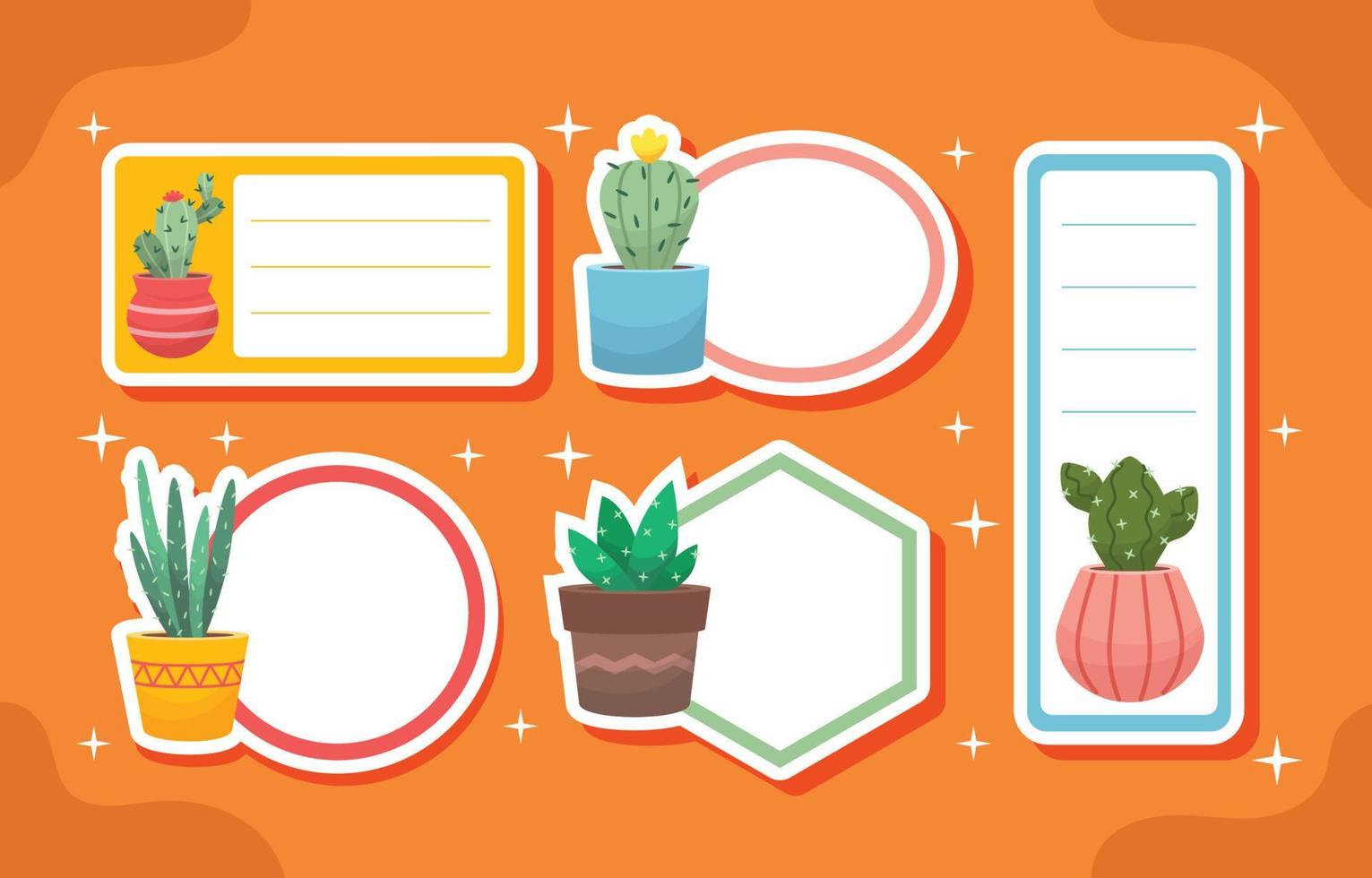 Cactus Plant Doodles Journal Sticker Template vector