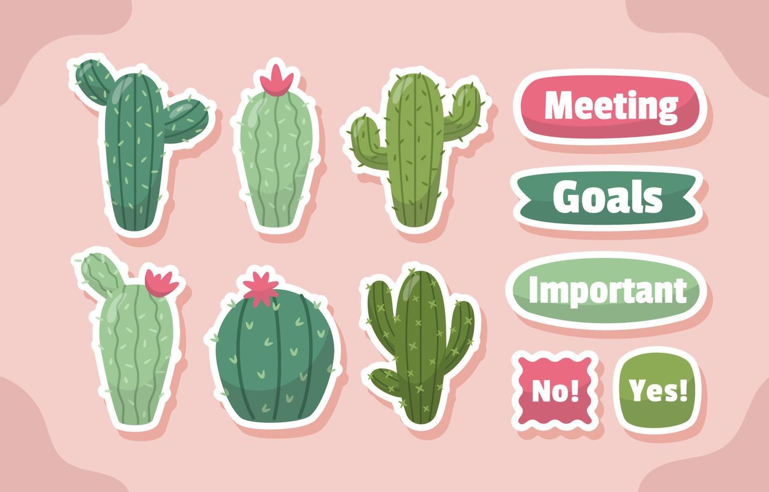 linda plantilla de etiqueta de diario de garabatos de cactus vector