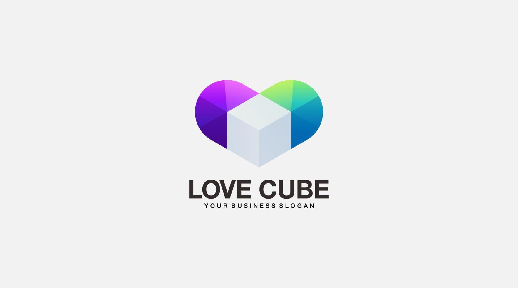 Gradient love cube vector logo design illustration