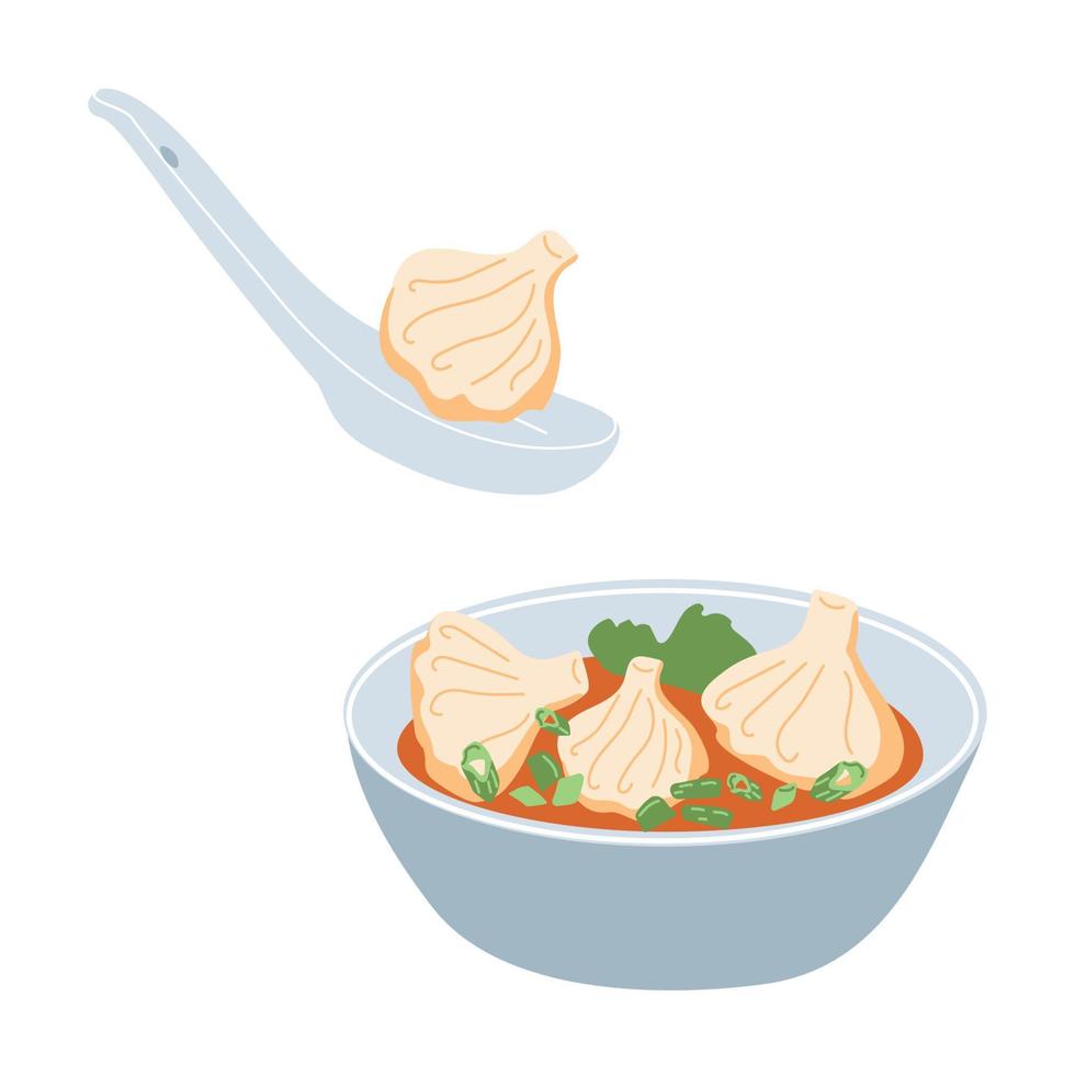 Wonton soup Chinese dumplings vector