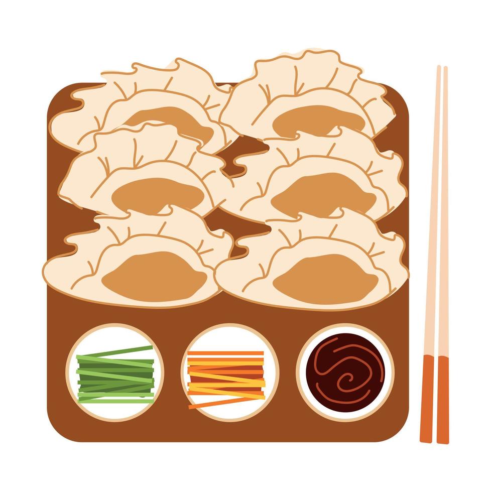 Chinese fried jiaozi dumplings vector