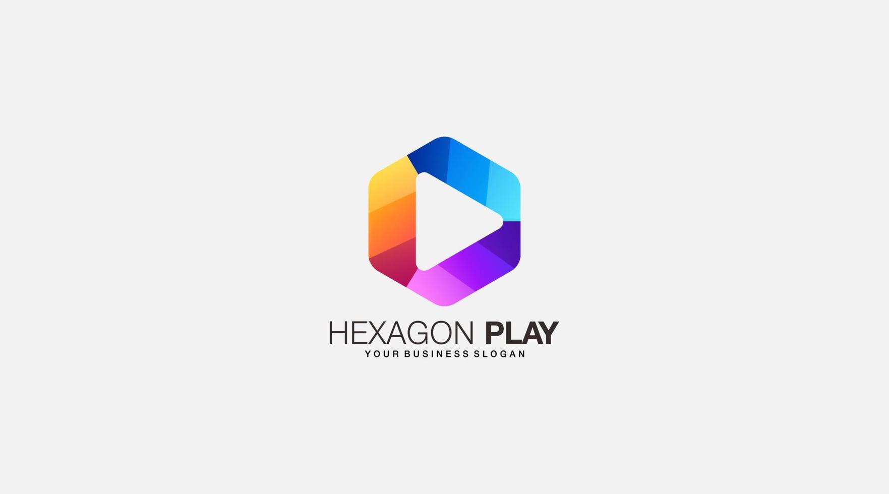Gradient hexagon play vector logo design illustration