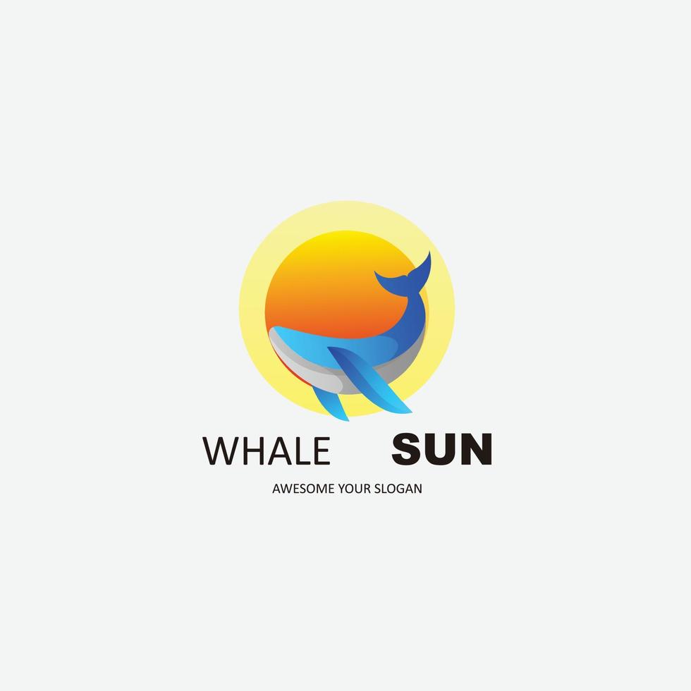 vector de color degradado de diseño de logotipo de sol de ballena