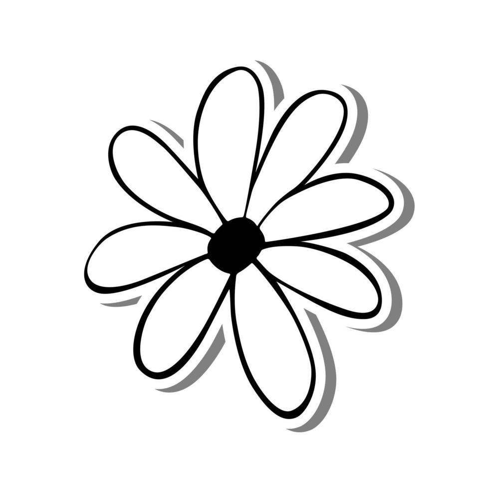 Black line doodle Daisy Flower. Hand drawn cartoon style. Vector illustration for decorate, coloring and any design.